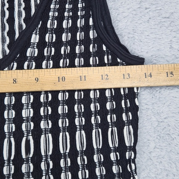 White House Black Market Tank Top Womens Small Black Knit Striped V Neck Peplum - Picture 6 of 13